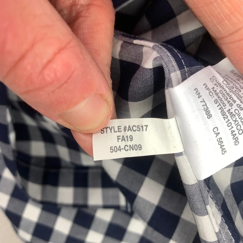 J.CREW Shirt Mens‎ XL Blue Gingham Check Plaid Long Sleeve Slim-Fit Button Up